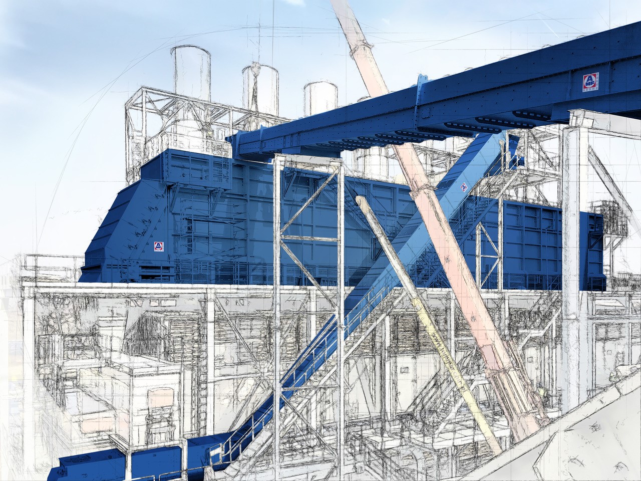 Modellierte Darstellung eines Nassspanbunkers.