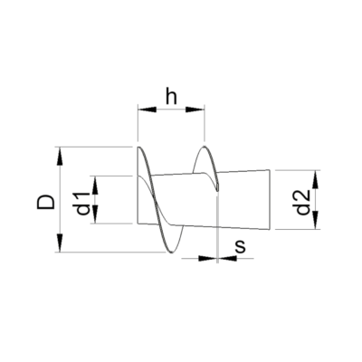 Zeichnung eines innen konischen Schneckenflügels.